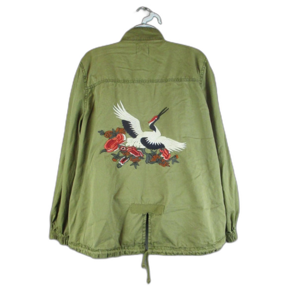 Sun & Shadow Jackets & Blazers - Sun Shadow Jacket Womens Medium Army Green Embroidered Bird Floral Boho L